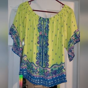 Lilly Pulitzer Fawna Off the Shoulder Topin Pineapple Pucker Loro Green